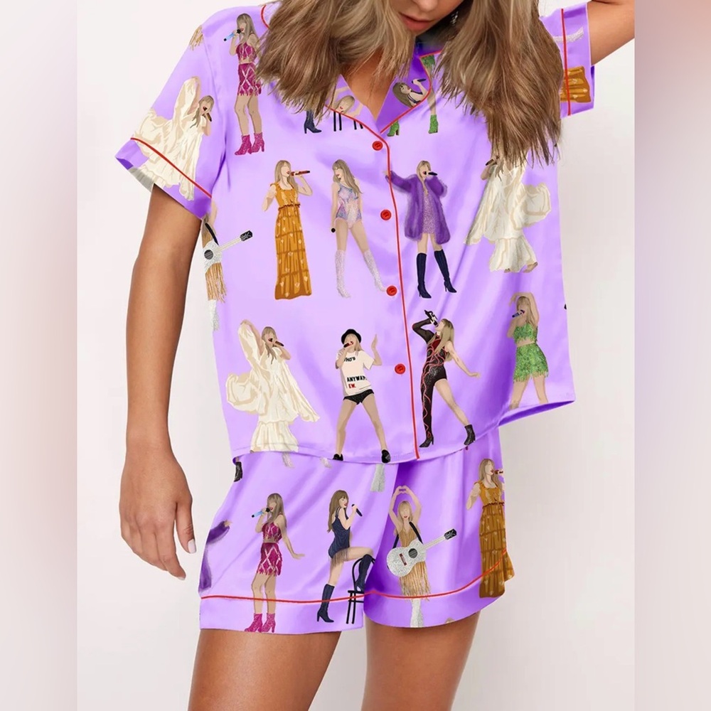 Taylor Swift Purple Silky print Pajama Set - Picture 3 of 3